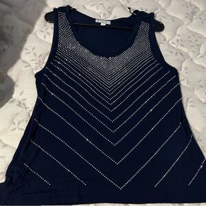 Women's Dark Blue Sleeveless Top with Studded Design XL
